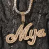 Hängselhalsband Bling King Custom Brush Cursive Letter Name Pendant Necklace Iced Out Bageutte Cubic Zirconia Chain Halsband Hiphop Jewelry 230615