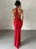 Robes décontractées de luxe soirée 2023 été Sexy une épaule col diagonal dos nu bandage formel fête de mariage bal longue robe rouge