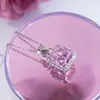 Цепочки Qinhuan Pink Diamond Collece Женская роскошная группа набор принцесса квадратные бриллианты стерлинговые серебряные ключицы цепь