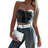 Women's Tanks Aststle Donne Y2K Denim Push Up Bustier Tube Top Sexy Senza Maniche Backless Off Spalla Crop Uscire Pizzo Canotta E-nero S