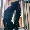 Spodnie damskie Capris Gothic Punk Bandage Bandage szerokie nogi 90s Workowate spodnie Kobiety Ogółe Overize Niski wzrost Y2K Academic Streetwear E-Girl Style 230615