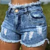 Frauen Jeans Frauen Sommer Denim Shorts Slim Ripped Loch Jean Femme Skinny Quasten Vintage Blue High Taille