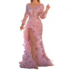 Vêtements ethniques femmes Sexy maille Train Sequin fendu rose robe de soirée semi formelle robes mi-longues pour les femmes