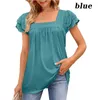 Women's T Shirts 2023 Summer Women's Solid Color Loose U-neck Double-layer Lace Short-sleeved T-shirt Top