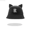 Gorro/crânio Offss Bonés Moda Fofo com Orelhas de Gato (Pão em Forma de Orelha de Gato Cozido no Vapor) Chapéu Balde Streamer Masculino Protetor Solar de Verão Versátil Casual Bacia Sun CartoonS8TX