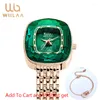 Armbandsur Wiilaa 2023 Green Diamond Style Luxury Women Quartz titta på kreativa unika damer handled för kvinnlig klocka relogio feminino