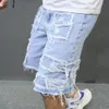 Męskie dżinsy Summer Men Areetwear Ripped Patch Denim Shorts Stylowe solidne swobodne proste samce pięciopunktowe spodnie 230615