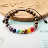 Tiger Eye Beaded Bracelet Verstelbare 8mm Strengen voor Yoga Healing Balance Mens en Womens 7 Chakra Sieraden