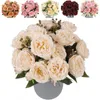 Dekoratif Çiçekler 30cm Şakayık Yapay Buket 5 Büyük Baş ve 4 Bud Tea Rose Camellia Ev Düğün Dekorasyonu İç Mekan için Sahte Flores