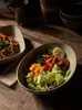 Tallrikar japansk stil soppplatta retro stoare fyrkantig oval hushåll handgjorda keramiska bordsartiklar kreativ fruktsalladskål