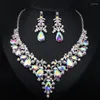 Chains 2023 Europe And America Exaggerate Crystal Pearl Gemstone Necklace Earrings Set Bride Banquet Female Accessories Wholesale