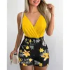 2023 Women's Jumpsuits Amp Rompers V-neck Suspender Vest and Plant Print Shorts Suit