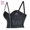 دبابات المرأة Camis Steampunk Black Pu Leather Zippper Push Up Bralet Sexy Women Bustier Gothic Punk Bra Lingerie Club Club Party Stest Top 230615