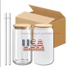 倉庫US 16オンスの昇華ガラスマグカップ竹のふたとフロストビール缶グラスタンブラーメイソンjar es