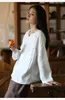 Women's T-skjortor Vintage Chinese Style Cardigan Shirt Dubbelskikt Cotton Women's Spring Top Long Sleeve Diagonal Packet T-shirt Loose