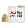 US Warehouse STOCK 16oz Sublimation Glass Beer Mugs with Bamboo Lids and Straw Tumblers DIY Blanks Cans Heat Transfer Iced Coffee Cups Mason Jars