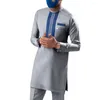 Etnische Kleding Ramadan Eid Mannen Afrikaanse Midden-Oosten Casual Grijs Slim Fit Shirt Camisas Moslim Mode Arabisch