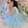 Sukienki dla dziewczyn detaliczne dziewczyny letnie butik niebieska siatka tutu sukienka księżniczka dzieci słodkie sukienki wakacje 1-6 t 230615