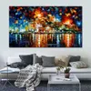 Vibrant Street Art on Canvas Old Port Handmade Contemporary Oil Painting for Living Room Wall