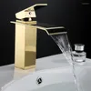 Bathroom Sink Faucets DHL Free Gold Waterfall Faucet And Cold Device Polished Golden Basin Mixer Tap