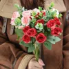 New 2Pcs/Set Artificial Flowers 11 Heads Silk Rose Eucalyptus Leaves Bouquet Fake Flowers For Home Wedding Party Decoration Supplies