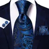 Bow Ties Hi-Tie Black Navy Blue Paisley Silk Wedding Tie For Men Handky Cufflink Fashion Design Nicktie Business Party Dropship