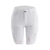 Kvinnors shorts vit lång denim hög midja kvinnor sommarbyxor sexiga stretchhål rippade jeans kläder 2023