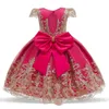 Robes de fille arc rouge bébé fille vêtements fleur princesse robes de soirée imprimer anniversaire tutu robe de luxe vêtements pour enfants vêtements de noël 230615