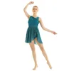 Abbigliamento da palcoscenico Gonna in chiffon da donna Abiti da balletto Body Costume Abito da body per ginnastica elasticizzato asimmetrico senza maniche per adulti