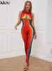 女性用ジャンプスーツロンパースKliou 3Dプリントカラーブロッキングジャンプスーツ女性美的ファッション