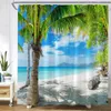 Shower Curtains Dusk Sunset Beach Shower Curtains Tropical Ocean Palm Tree Forest Waterfall Nature Scenery Cloth Home Decor Bathroom Curtain Set 230615