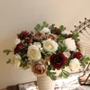 Torkade blommor nya stora rosor rosa siden pion peony falsk blommor gren hem dekoration diy huvud liten bröllop bakgrund vägg