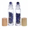 Essential Oil Diffuser 10 ml Clear Glass Roll på parfymflaskor med krossad Natural Crystal Quartz Stone, Crystal Roller Ball Wood Grai Ahvx