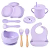 Чашки посуды посуда 9-пенсионная детская посуда на основе силиконовой тарелки с кроликами