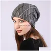 Beanie/Skull Caps Knit Grid Winter Beanie Hats Ear Cuff Cable Slouchy Skull Cap per le donne Fashion Will And Sandy Gift Drop Delivery Dh5Hu