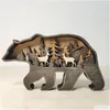 Other Home Decor Wild Bear Christams Deer Craft 3D Laser Cut Wood Material Gift Art Crafts Forest Animal Table Decoration Statues Or Dhebc