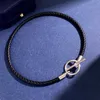 Catena di design di lusso di alta qualità Bracciale a 2 strati Argento color oro Tessuto Naso di maiale Fibbia Doppio anello Corda a mano in pelle Gioielli moda donna CIZY