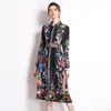 Casual Dresses 2023 Summer Fashion Women Lantern Sleeve Lapel Floral Printed Loose Dress with Model Version Belt Vestidos