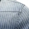 Mäns avslappnade skjortor högkvalitativa randiga denimskjorta män våren höstmärke smal passform elastiska mäns långa ärm designer kläder