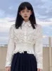 Women's Blouses Gothic Long Sleeve Crop Tops Women Pleated Ruffle Patchwork Ladies Y2k Vintage Blusas De Moda Tunic Korean Shirts 2023