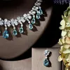 Halskette Ohrringe Set Mode Charming Weiß Blau Wasser Tropfen Dubai Hochzeit Sets Für Frauen Bijoux Ehe N-1294