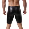 Underpants Sexy Underwear Men Boxers Shorts Cuecas Black Faux Leather U Convex Pouch Mid-waist Long Leg Calzoncillos M-XXL
