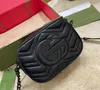 Kvinnor 18cm Marmont Luxurys Designers Väskor 446744 Real Leather Handväskor Fashion Black Golds Chain Cosmetic Messenger Shoulder Bag Lady Wallet Purse