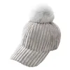 Bal Caps Echt Bont Pompom Winter Hoeden Voor Vrouwen En Mannen Streep Suede Baseball Cap Met De Pom Poms vrouwelijke Snapback Bone