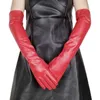 Cinq doigts Gants Sexy Léopard Écran Tactile Gants Hiver Femmes PU Noir 50cm Long Simulation Cuir Mince Plein Doigt Chaud Conduite Mitaines K52 230615