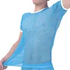 Heren T-shirts Mode Mannen Mesh Shirt See Through Korte Mouw Slanke Sexy T-shirts Dunne Ademende Nachtkleding Tops