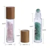 Flacons à bille d'huile essentielle de 10 ml Bouteille de parfum à bille en verre avec pierre de quartz en cristal naturel concassée, bille roulante en cristal, bambou Xkjo
