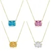 Catene Rosa Bianco Viola Blu Rettangolo colorato Cubic Zirconia 5A CZ Sparking Bling Single Stone Collana