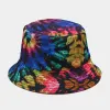 43 kleuren Zomer Tie Dye Emmer Hoeden Mode Regenboog Kleurendruk Emmer cap Panama Dubbelzijdig Vissen Hoed Mannen en Vrouwen Zon