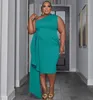 Plus Size Jurken Wuhe Gedrapeerde Streamer Side Een Schouder Skew Neck Bodycon Midi Jurk 2023 Vrouwen Club Avond Sexy Party